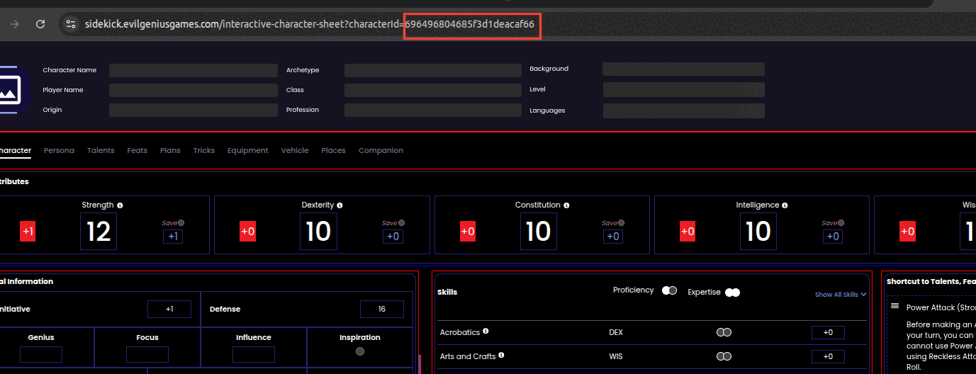 Screenshot: where to find the Character ID in the product